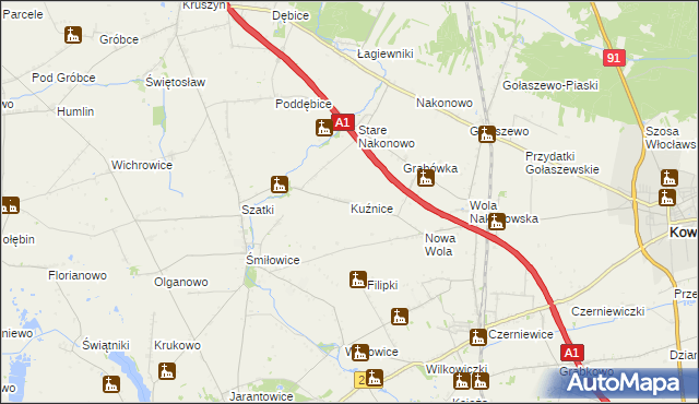 mapa Kuźnice gmina Choceń, Kuźnice gmina Choceń na mapie Targeo