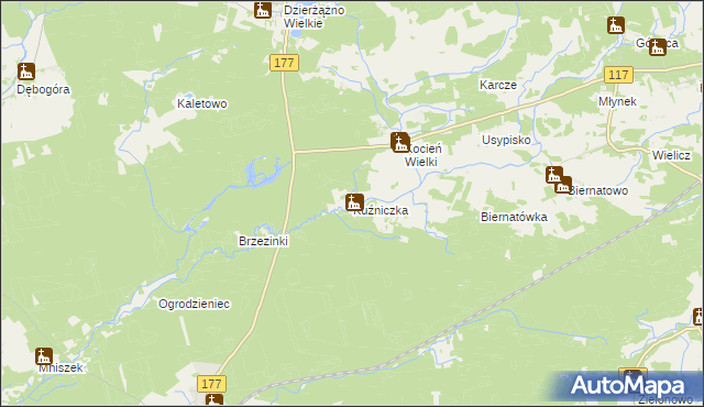 mapa Kuźniczka gmina Wieleń, Kuźniczka gmina Wieleń na mapie Targeo