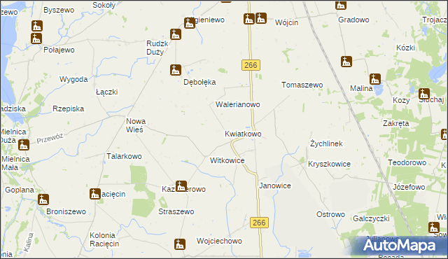 mapa Kwiatkowo gmina Wierzbinek, Kwiatkowo gmina Wierzbinek na mapie Targeo