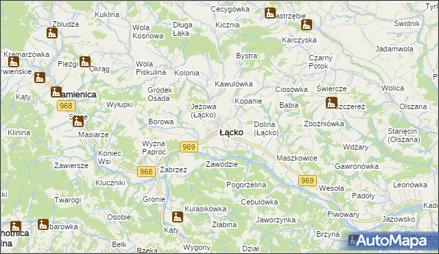 mapa Łącko powiat nowosądecki, Łącko powiat nowosądecki na mapie Targeo