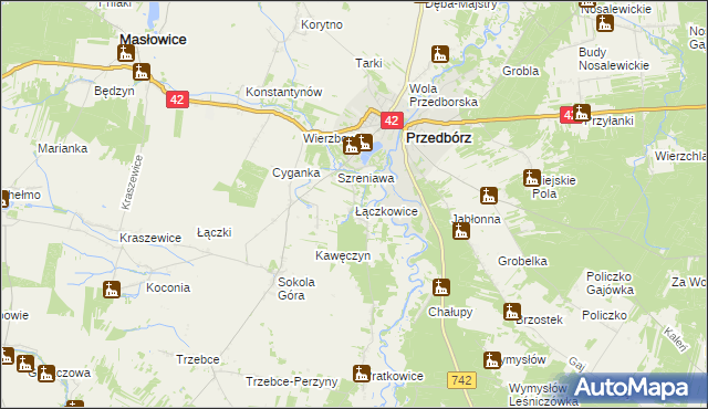 mapa Łączkowice gmina Masłowice, Łączkowice gmina Masłowice na mapie Targeo