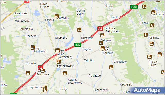 mapa Łagów gmina Łyszkowice, Łagów gmina Łyszkowice na mapie Targeo
