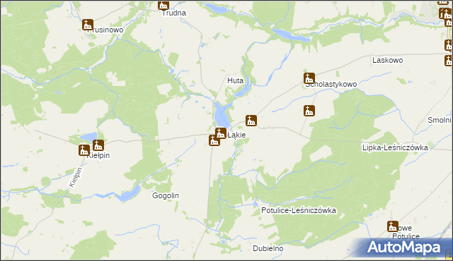 mapa Łąkie gmina Lipka, Łąkie gmina Lipka na mapie Targeo