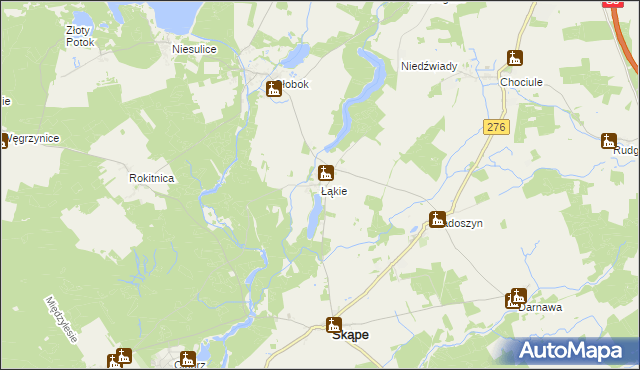 mapa Łąkie gmina Skąpe, Łąkie gmina Skąpe na mapie Targeo