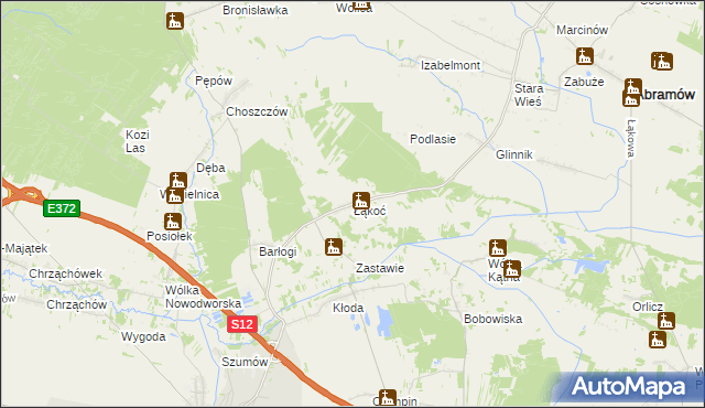 mapa Łąkoć gmina Kurów, Łąkoć gmina Kurów na mapie Targeo