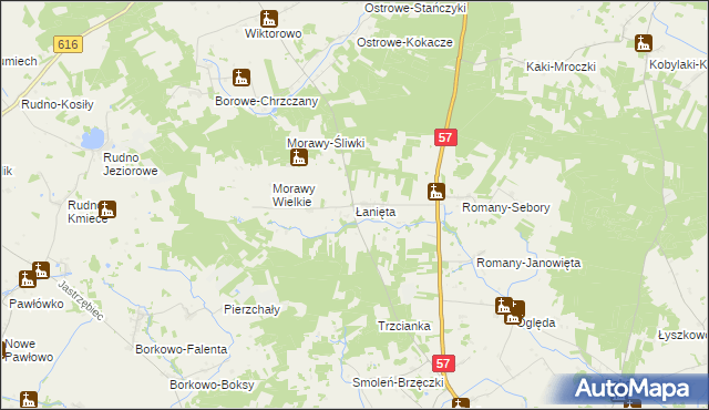 mapa Łanięta gmina Krzynowłoga Mała, Łanięta gmina Krzynowłoga Mała na mapie Targeo
