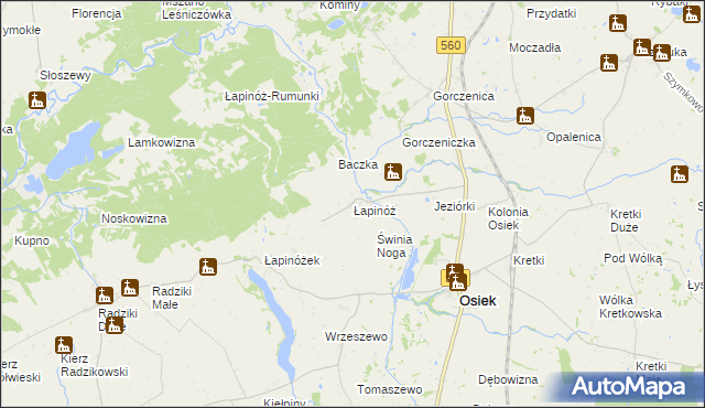 mapa Łapinóż, Łapinóż na mapie Targeo