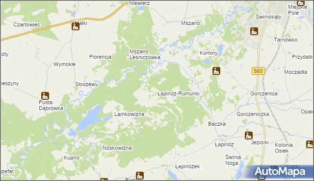 mapa Łapinóż-Rumunki, Łapinóż-Rumunki na mapie Targeo