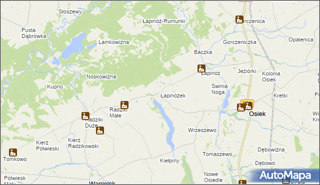 mapa Łapinóżek, Łapinóżek na mapie Targeo