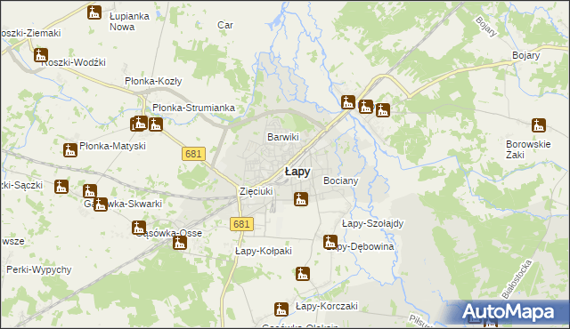 mapa Łapy, Łapy na mapie Targeo