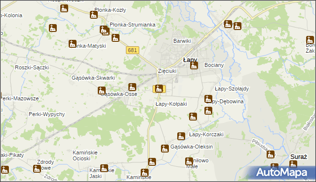 mapa Łapy-Łynki, Łapy-Łynki na mapie Targeo