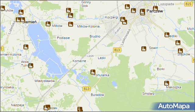 mapa Laski gmina Parczew, Laski gmina Parczew na mapie Targeo