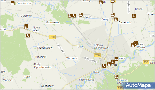 mapa Laski gmina Warka, Laski gmina Warka na mapie Targeo