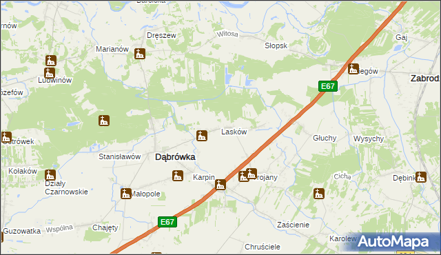 mapa Lasków gmina Dąbrówka, Lasków gmina Dąbrówka na mapie Targeo