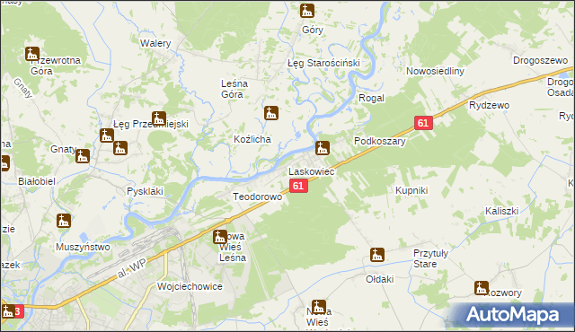 mapa Laskowiec gmina Rzekuń, Laskowiec gmina Rzekuń na mapie Targeo