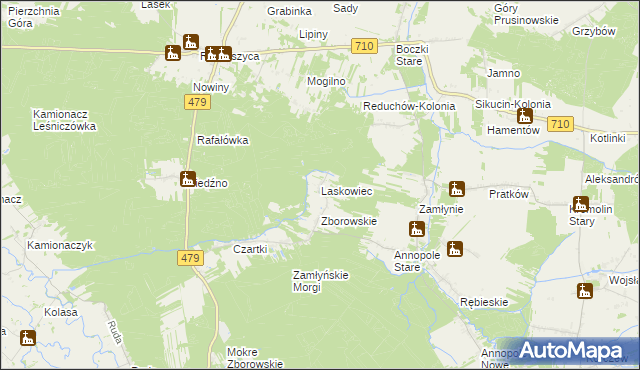 mapa Laskowiec gmina Zduńska Wola, Laskowiec gmina Zduńska Wola na mapie Targeo