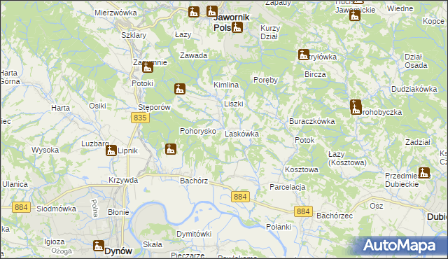 mapa Laskówka gmina Dynów, Laskówka gmina Dynów na mapie Targeo