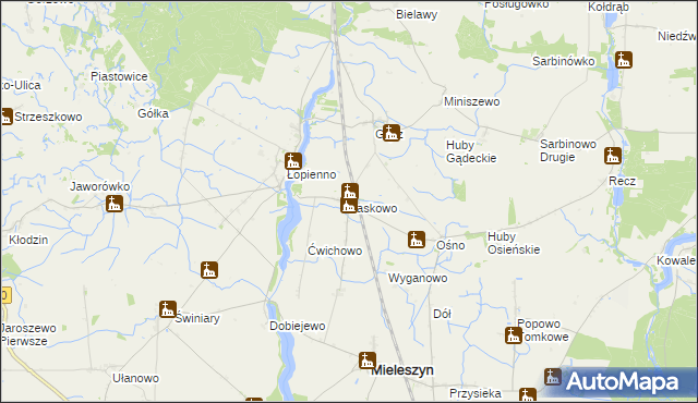 mapa Laskowo gmina Janowiec Wielkopolski, Laskowo gmina Janowiec Wielkopolski na mapie Targeo