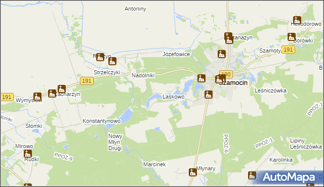 mapa Laskowo gmina Szamocin, Laskowo gmina Szamocin na mapie Targeo