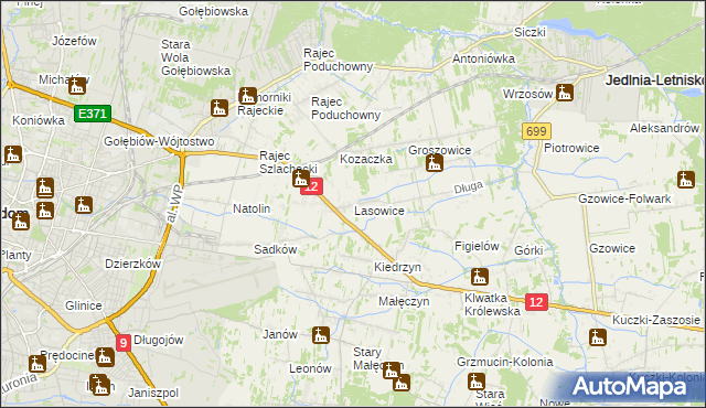 mapa Lasowice gmina Jedlnia-Letnisko, Lasowice gmina Jedlnia-Letnisko na mapie Targeo