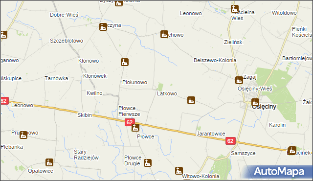 mapa Latkowo gmina Osięciny, Latkowo gmina Osięciny na mapie Targeo