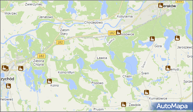 mapa Ławica gmina Sieraków, Ławica gmina Sieraków na mapie Targeo