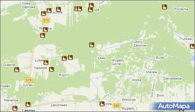 mapa Ławy gmina Leszno, Ławy gmina Leszno na mapie Targeo