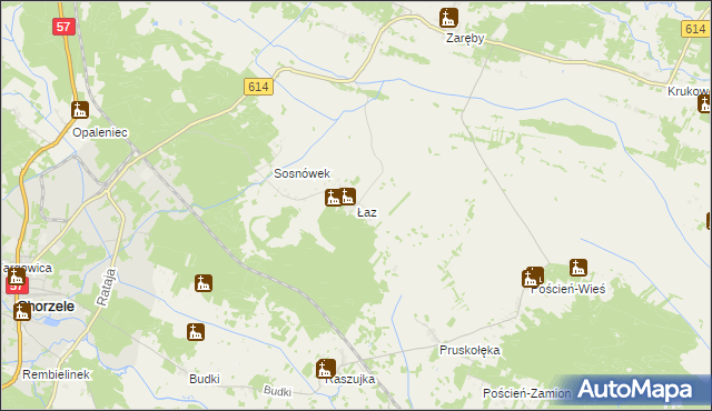 mapa Łaz gmina Chorzele, Łaz gmina Chorzele na mapie Targeo