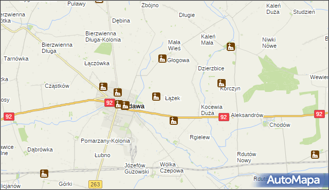 mapa Łążek gmina Kłodawa, Łążek gmina Kłodawa na mapie Targeo