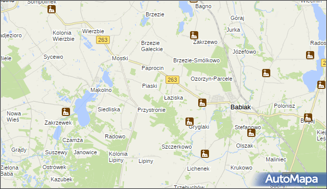 mapa Łaziska gmina Babiak, Łaziska gmina Babiak na mapie Targeo