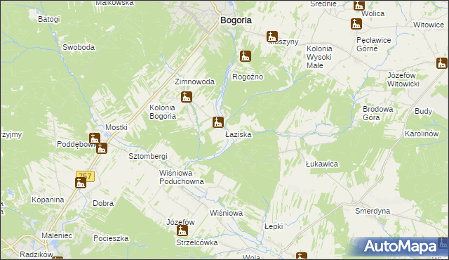 mapa Łaziska gmina Staszów, Łaziska gmina Staszów na mapie Targeo