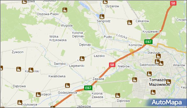 mapa Łazisko gmina Tomaszów Mazowiecki, Łazisko gmina Tomaszów Mazowiecki na mapie Targeo