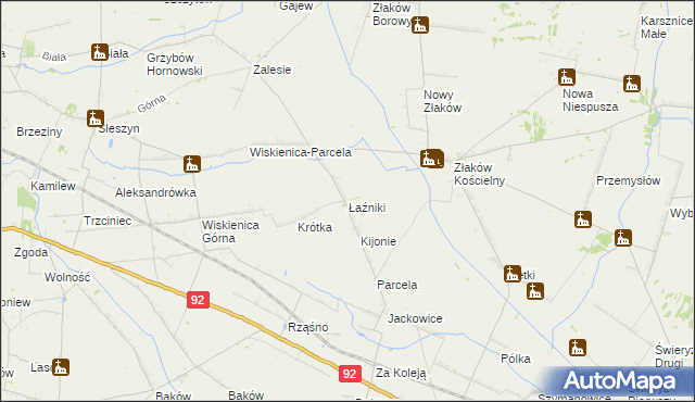 mapa Łaźniki gmina Zduny, Łaźniki gmina Zduny na mapie Targeo