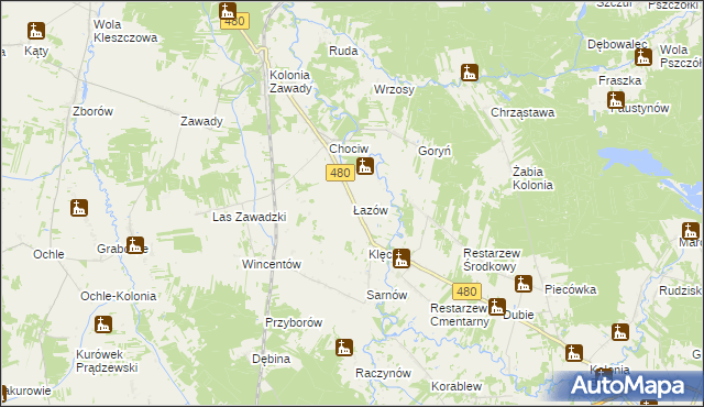 mapa Łazów gmina Widawa, Łazów gmina Widawa na mapie Targeo