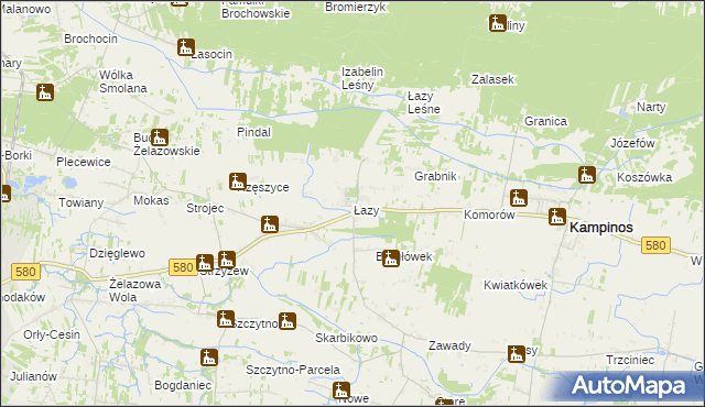 mapa Łazy gmina Kampinos, Łazy gmina Kampinos na mapie Targeo