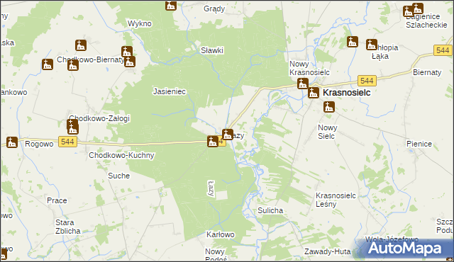 mapa Łazy gmina Krasnosielc, Łazy gmina Krasnosielc na mapie Targeo