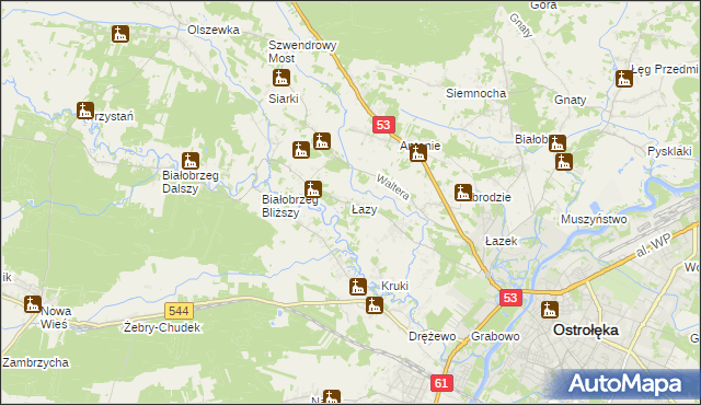 mapa Łazy gmina Olszewo-Borki, Łazy gmina Olszewo-Borki na mapie Targeo