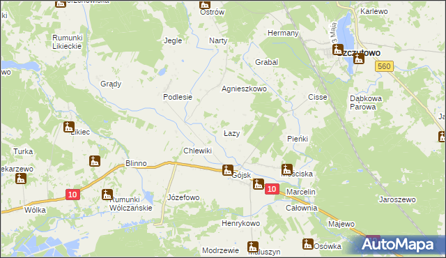 mapa Łazy gmina Szczutowo, Łazy gmina Szczutowo na mapie Targeo