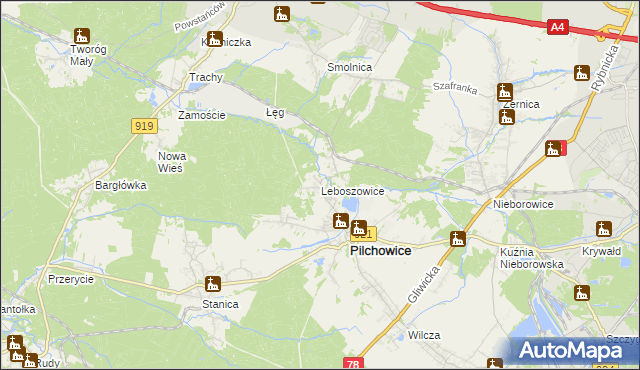 mapa Leboszowice, Leboszowice na mapie Targeo