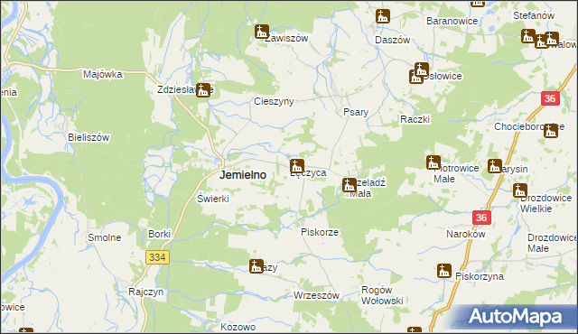 mapa Łęczyca gmina Jemielno, Łęczyca gmina Jemielno na mapie Targeo