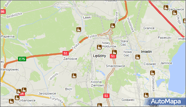 mapa Lędziny powiat bieruńsko-lędziński, Lędziny powiat bieruńsko-lędziński na mapie Targeo