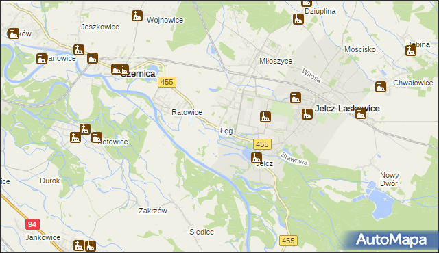 mapa Łęg gmina Jelcz-Laskowice, Łęg gmina Jelcz-Laskowice na mapie Targeo