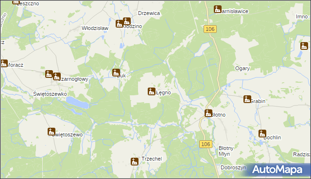 mapa Łęgno gmina Nowogard, Łęgno gmina Nowogard na mapie Targeo