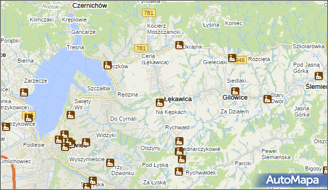 mapa Łękawica powiat żywiecki, Łękawica powiat żywiecki na mapie Targeo