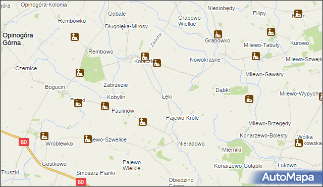mapa Łęki gmina Opinogóra Górna, Łęki gmina Opinogóra Górna na mapie Targeo