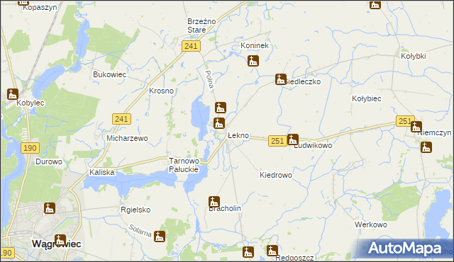 mapa Łekno gmina Wągrowiec, Łekno gmina Wągrowiec na mapie Targeo