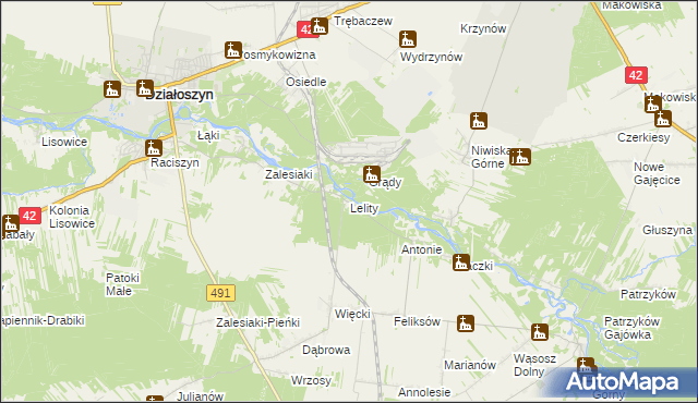 mapa Lelity gmina Popów, Lelity gmina Popów na mapie Targeo