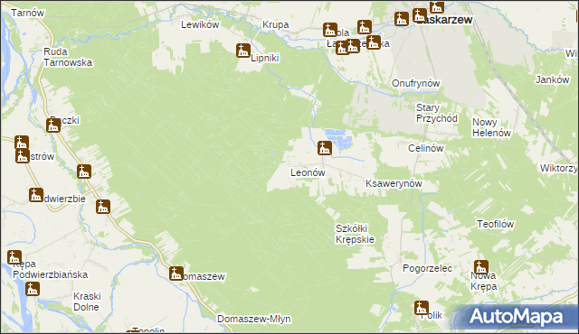 mapa Leonów gmina Maciejowice, Leonów gmina Maciejowice na mapie Targeo