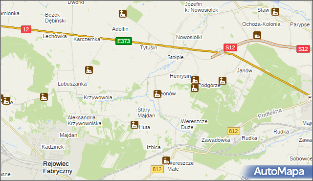 mapa Leonów gmina Rejowiec, Leonów gmina Rejowiec na mapie Targeo