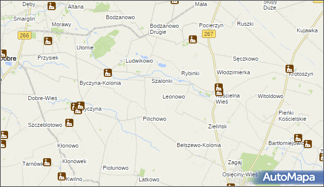 mapa Leonowo gmina Osięciny, Leonowo gmina Osięciny na mapie Targeo